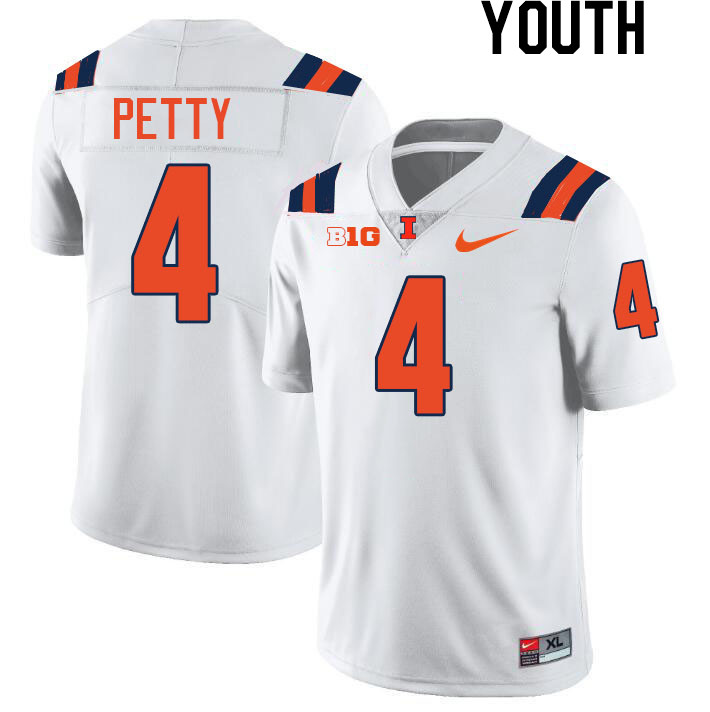 Youth #4 Trey Petty Illinois Fighting Illini College Football Jerseys Stitched-White